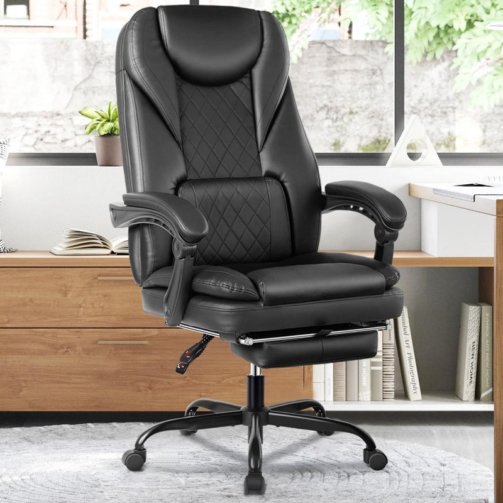 Azteca+Ergonomic+Executive+Chair+with+Footrest,+Black